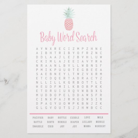 Pineapple Summer Word Search Baby shower Game Flyer (Voorkant)