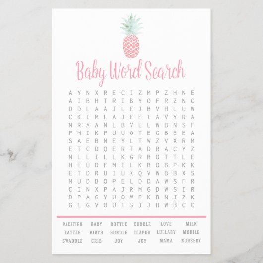 Pineapple Summer Word Search Baby shower Game Flyer (Voorkant)