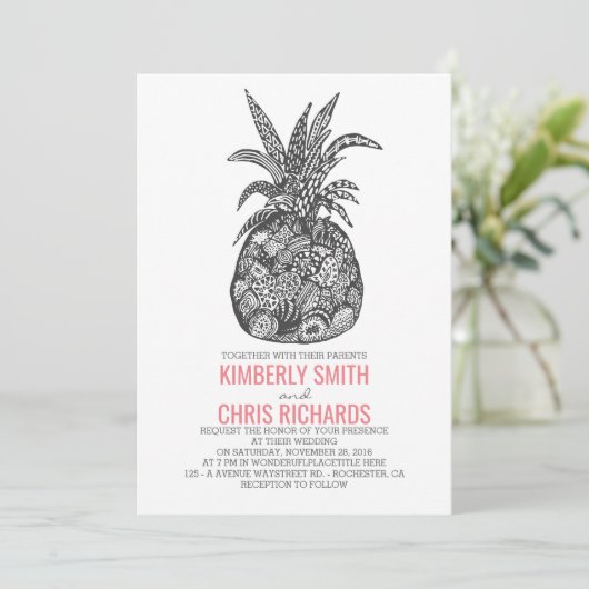 Pineapple Tropical Beach bruiloft Kaart (Staand voorkant)