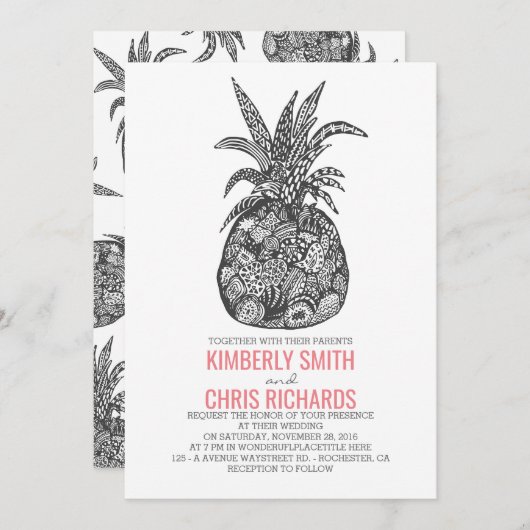 Pineapple Tropical Beach bruiloft Kaart (Voorkant / Achterkant)