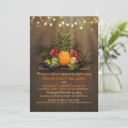 Pineapple Tropical Beach Lights Engagement Party Kaart (Staand voorkant)