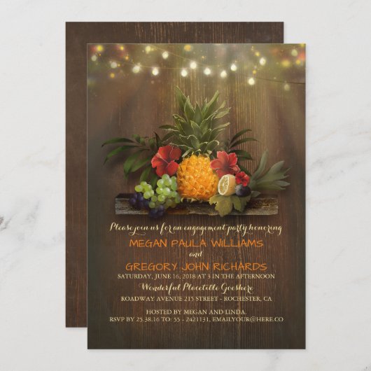 Pineapple Tropical Beach Lights Engagement Party Kaart (Voorkant / Achterkant)