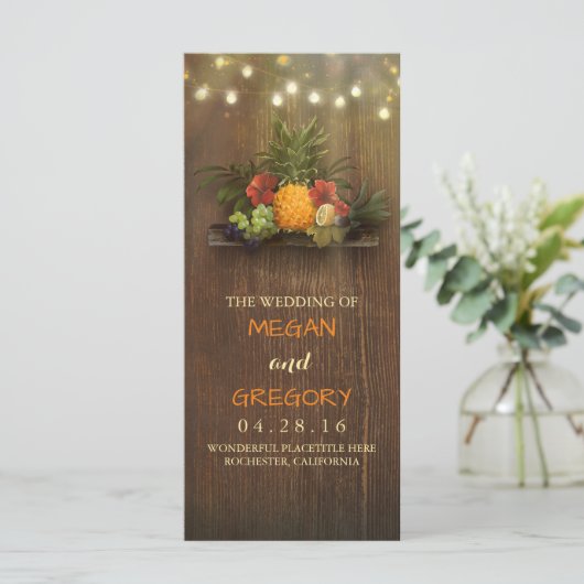 Pineapple Tropical Beach Lights Wedding Programma' Programmakaart (Staand voorkant)