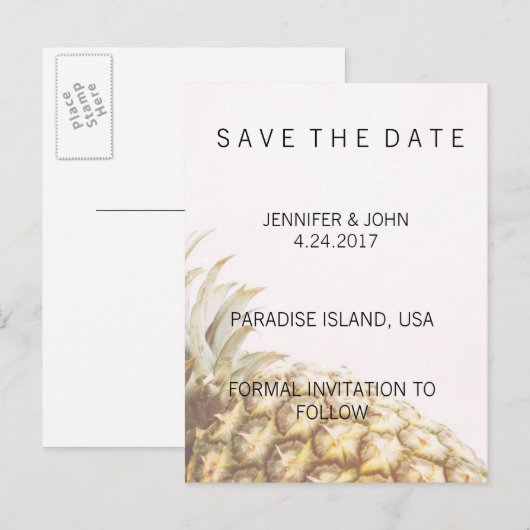 Pineapple Tropical Bewaar de datumkaarten Aankondigingskaart (Voorkant / Achterkant)