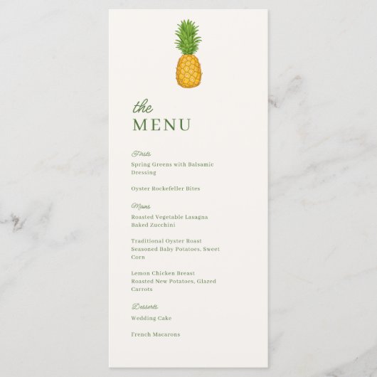 Pineapple Tropical Coastal Wedding Dinner Menu (Voorkant)