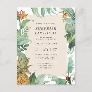Pineapple Tropics   Floral Surprise Birthday Party Uitnodiging Briefkaart