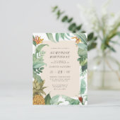 Pineapple Tropics | Floral Surprise Birthday Party Uitnodiging Briefkaart (Staand voorkant)