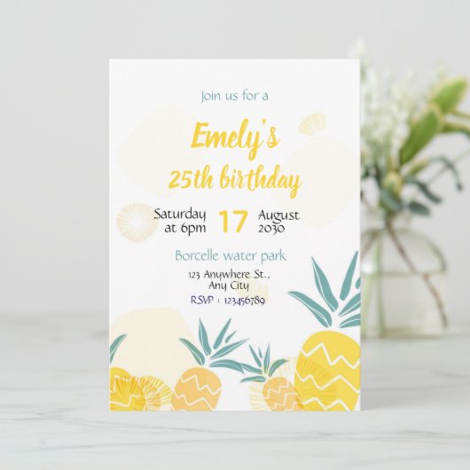 Pineapple Verjaardags uitnodiging Sjabloon verjaar (Staand voorkant)