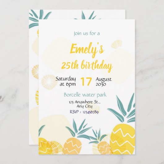 Pineapple Verjaardags uitnodiging Sjabloon verjaar (Voorkant / Achterkant)