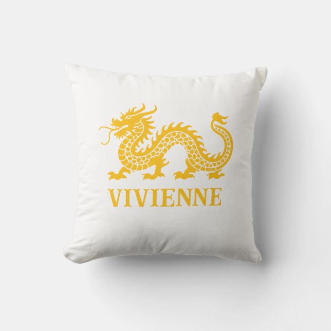 Pineapple Yellow Chinoiserie Dragon Custom Name Kussen (Voorkant)