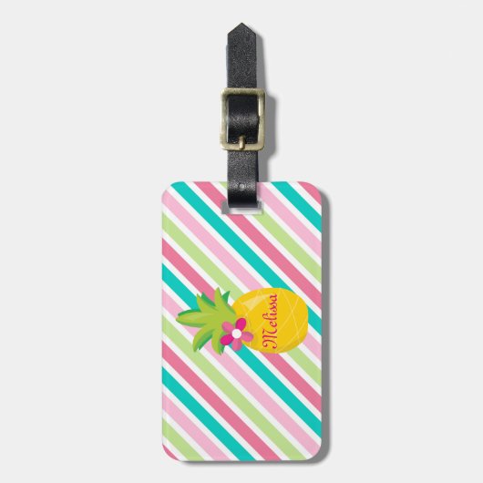 Pineapples Tropical Stripes Bagagelabel (Voorkant verticaal)