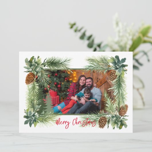 Pinecone 1-foto 5x7 plat feestdagenkaart (Staand voorkant)