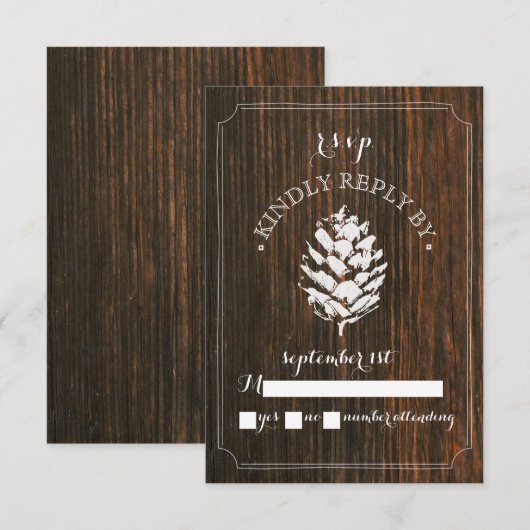 Pinecone Barn Wood Wedding RSVP Kaartje (Voorkant / Achterkant)