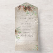 Pinecone & Berries Modern Gold Dinner All In One Uitnodiging (Binnen)