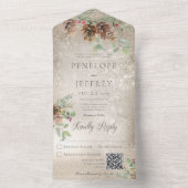 Pinecone & Berries Modern Gold QR Code All In One Uitnodiging (Binnen)