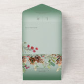 Pinecone & Berries Modern Green QR Code All In One Uitnodiging (Buitenkant)