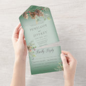 Pinecone & Berries Modern Wine Green Dinner All In One Uitnodiging (Afscheurbaar)