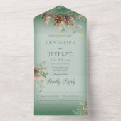 Pinecone & Berries Modern Wine Green Dinner All In One Uitnodiging (Binnen)