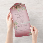 Pinecone & Berries Modern Wine Red Dinner All In One Uitnodiging (Afscheurbaar)