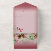 Pinecone & Berries Modern Wine Red QR Code All In One Uitnodiging (Buitenkant)