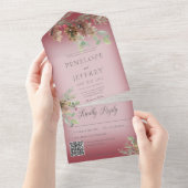 Pinecone & Berries Modern Wine Red QR Code All In One Uitnodiging (Afscheurbaar)