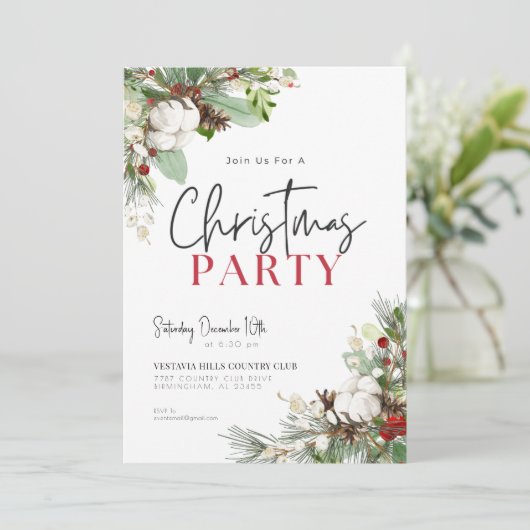 Pinecone Blooms - Uitnodiging voor kerstfeestdagen (Staand voorkant)