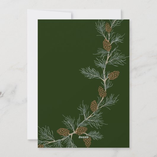 Pinecone Bough Vertical Holiday Card Green Feestdagenkaart (Achterkant)