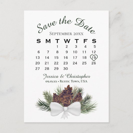 Pinecone Bouquet Trouwkalender Bewaar de datum Aankondigingskaart (Voorkant)