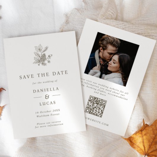 Pinecone & eikels Fall Trouwfoto QR-code Save The Date