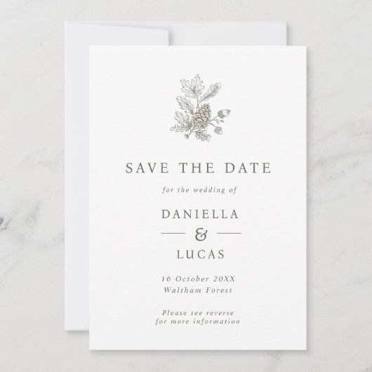 Pinecone & eikels Fall Trouwfoto QR-code Save The Date (Voorkant)