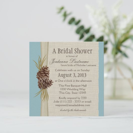 Pinecone en Burlap Look Vrijgezellenfeest Kaart (Staand voorkant)