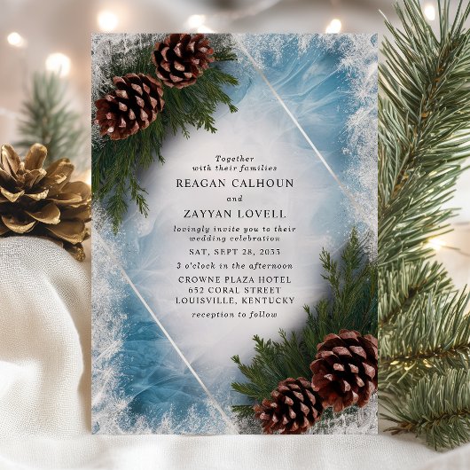 Pinecone en Frost Winter Wedding Kaart