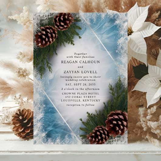 Pinecone en Frost Winter Wedding Kaart