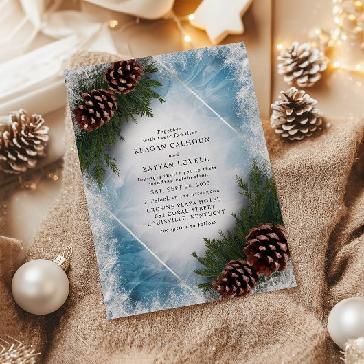 Pinecone en Frost Winter Wedding Kaart