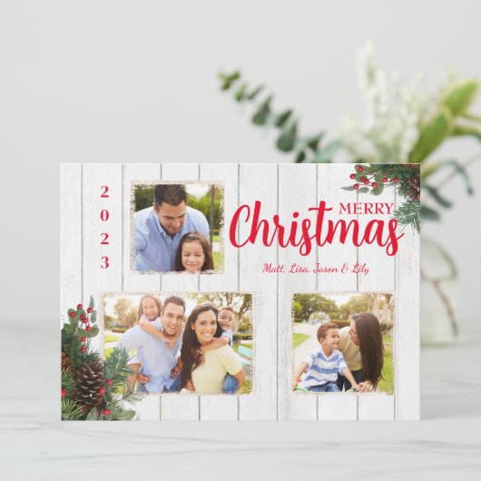 Pinecone en Holly Merry Christmas Holiday Kaart (Staand voorkant)