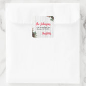 Pinecone en Holly Merry Christmas Retouradres Vierkante Sticker (Tas)