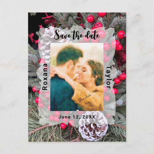 Pinecone Evergreen Berries Weduwingfoto Opslagdatu Briefkaart (Voorkant)