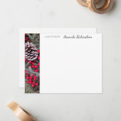 Pinecone Evergreen Red Berries Flat Note Card Notitiekaartje (Voorkant / Achterkant in situ)