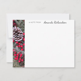 Pinecone Evergreen Red Berries Flat Note Card Notitiekaartje