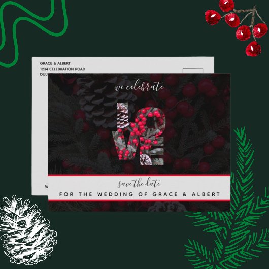 Pinecone Evergreen Red Berries Weddenschap Save Da Briefkaart
