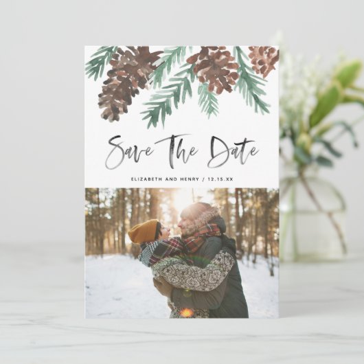 Pinecone Evergreen Save The Date (Staand voorkant)