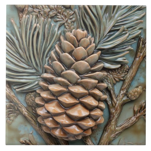 Pinecone & Foliage Faux Relief Tegeltje (Voorkant)