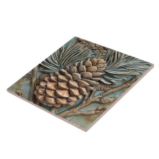 Pinecone & Foliage Faux Relief Tegeltje (Zijkant)