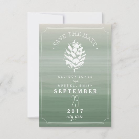 Pinecone Green Waterverf Wedding Save the Date (Voorkant)