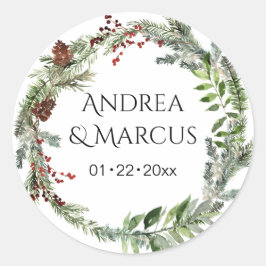 Pinecone Greenery Trouwkrans Ronde Sticker