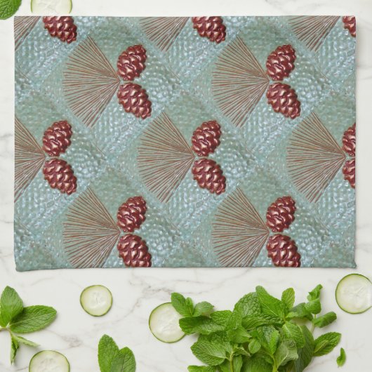 Pinecone Groene en Koperschotel handdoek (Gevouwen)