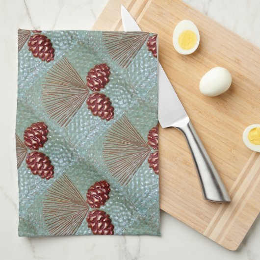 Pinecone Groene en Koperschotel handdoek (Quarter Fold)