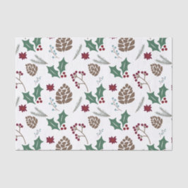 Pinecone, Holly & Berries Red, Green White Tissuepapier