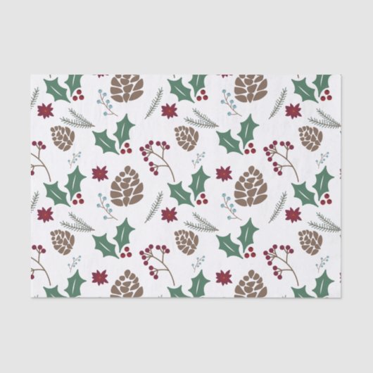 Pinecone, Holly & Berries Red, Green White Tissuepapier (Voorkant)