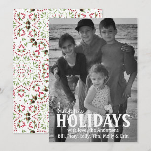 Pinecone Holly-kerstfotokaart 1 Foto Feestdagenkaart